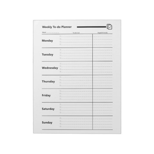 wekelijkse to-do planner notitieblok (Linkerzijde)