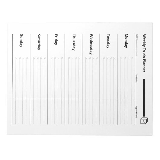 wekelijkse to-do planner notitieblok (Voorkant)