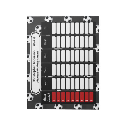 Wekelijkse toewijzing voetbal Notitieblok thuiswer (Linkerzijde)