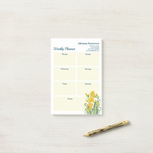 Wekelijkse Waterverf gele daggele ontwerp Post-it® Notes (Op bureau)