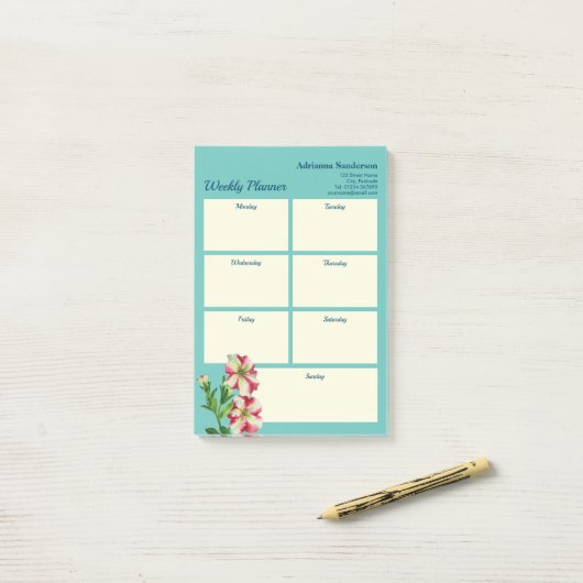 Wekelijkse Waterverf roze en witte holte Post-it® Notes (Op bureau)