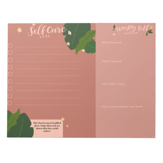 Wekelijkse zelfzorg notitieblok (Voorkant)