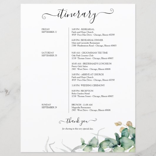 Wekendbruiloft reisroute voor gasten Greenery (Achterkant)