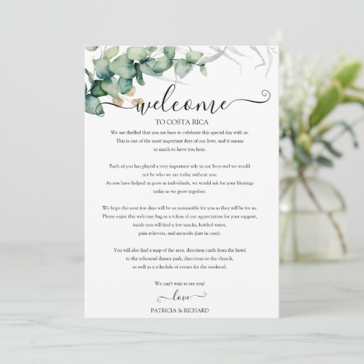 Wekendbruiloft reisroute voor gasten Greenery Kaart (Staand voorkant)