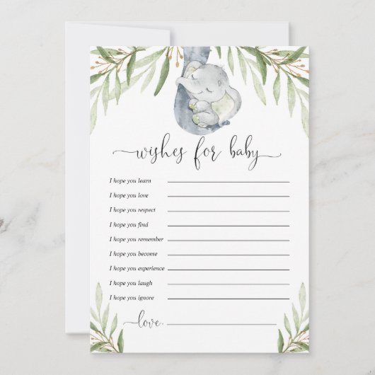 Wel wensen voor baby geslachtsneutrale olifantenka kaart (Voorkant)