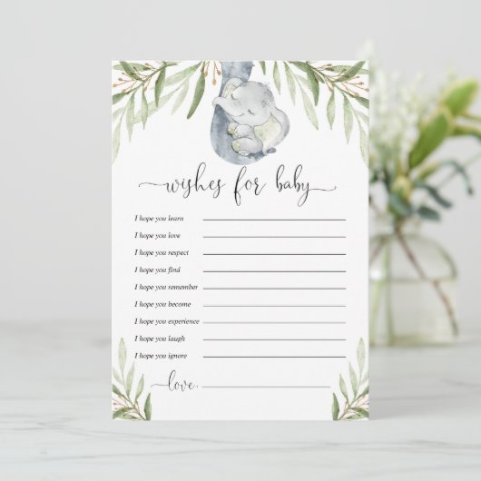 Wel wensen voor baby geslachtsneutrale olifantenka kaart (Staand voorkant)