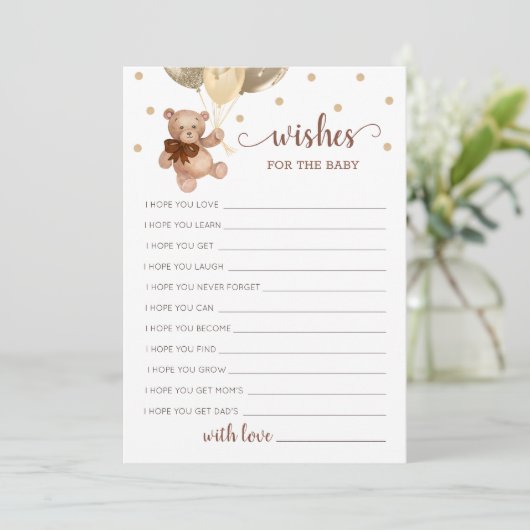 Wel wensen voor het Baby shower Teddy Bear Kaart (Staand voorkant)