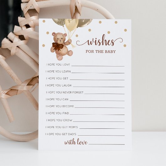 Wel wensen voor het Baby shower Teddy Bear Kaart