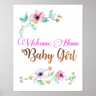 Welcom Home Baby Girl met koperen folie lettertype Poster