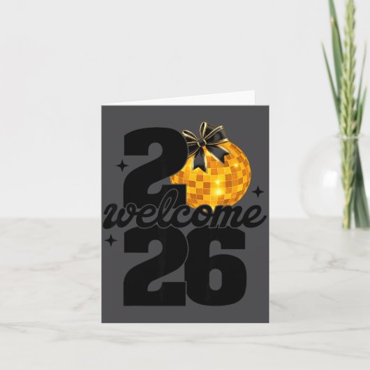 Welcome 2026 Happy New Year Disco Ball And Coquett Kaart (Voorkant)