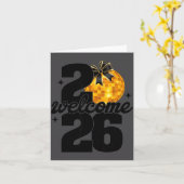 Welcome 2026 Happy New Year Disco Ball And Coquett Kaart (Gele Bloem)
