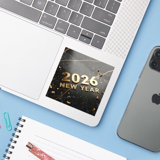 Welcome 2026 Happy New Year Sticker (Laptop met iPhone)