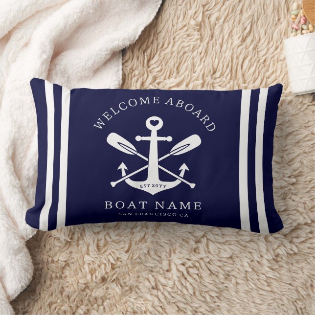 Welcome Aboard Boat Name Nautical Anchor | Blue Kussen (Deken)