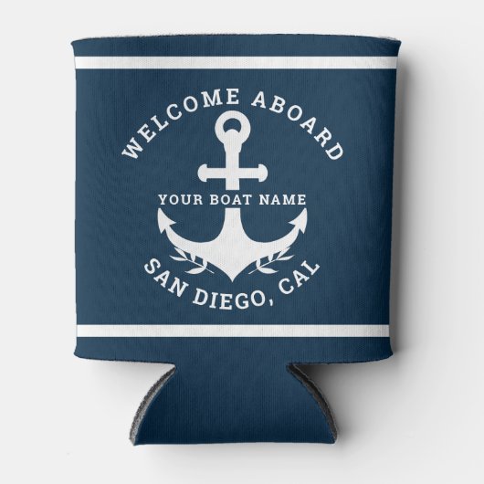 Welcome Aboard Nautica Blue Blikjeskoeler (Voorkant)