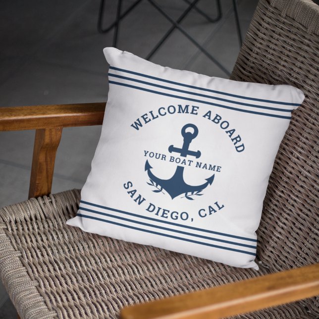 Welcome Aboard Nautica White Kussen (Creator heeft geüpload)
