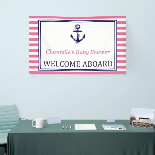 Welcome Aboard - Sign - Pink Navy Nautical Spandoek (Beurs)