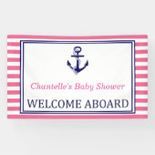 Welcome Aboard - Sign - Pink Navy Nautical Spandoek (Horizontaal)