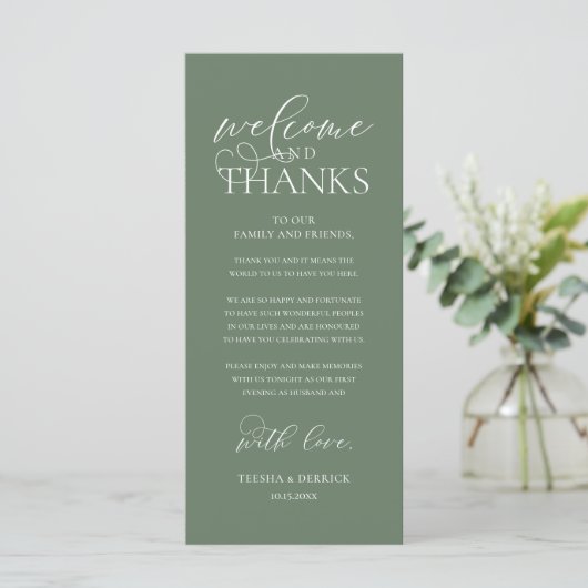 "Welcome and Thanks" Classy Reception Guest Card Programmakaart (Staand voorkant)