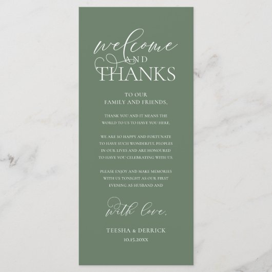 "Welcome and Thanks" Classy Reception Guest Card Programmakaart (Voorkant)