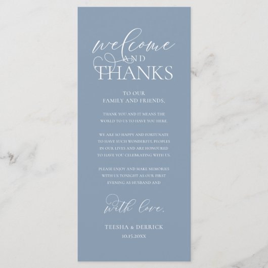"Welcome and Thanks" Classy Reception Guest Card Programmakaart (Voorkant)