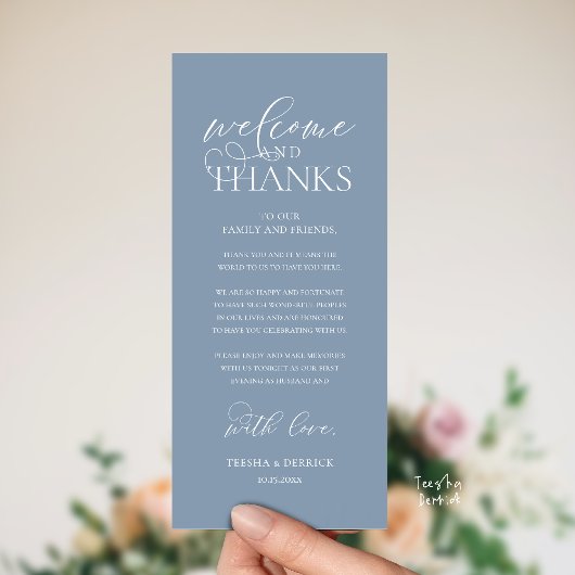 "Welcome and Thanks" Classy Reception Guest Card Programmakaart