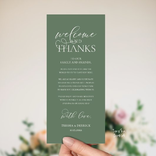 "Welcome and Thanks" Classy Reception Guest Card Programmakaart