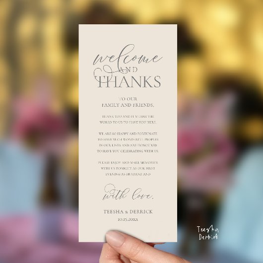"Welcome and Thanks" Classy Reception Guest Card Programmakaart