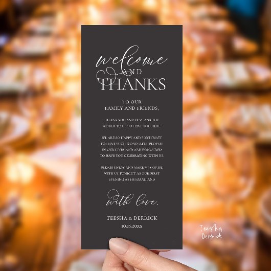 "Welcome and Thanks" Classy Reception Guest Card Programmakaart