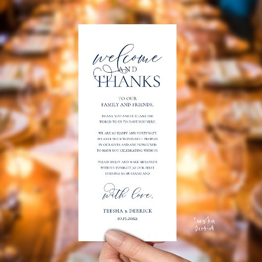 "Welcome and Thanks" Classy Reception Guest Card Programmakaart