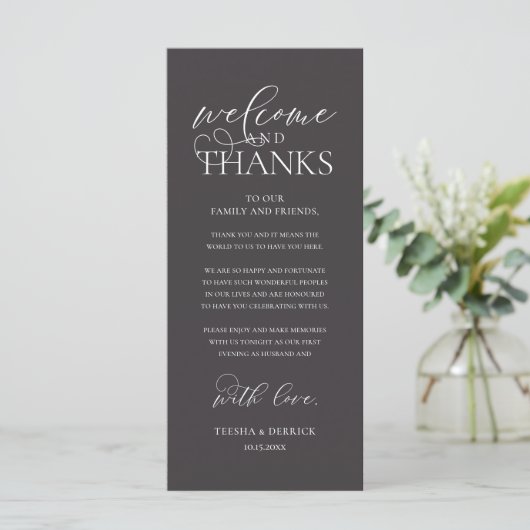 "Welcome and Thanks" Classy Reception Guest Card Programmakaart (Staand voorkant)