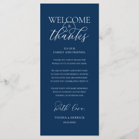 "Welcome and Thanks" Elegant Reception Guest Card Programmakaart (Voorkant)