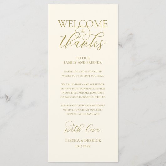"Welcome and Thanks" Elegant Reception Guest Card Programmakaart (Voorkant)
