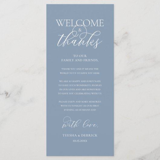 "Welcome and Thanks" Elegant Reception Guest Card Programmakaart (Voorkant)