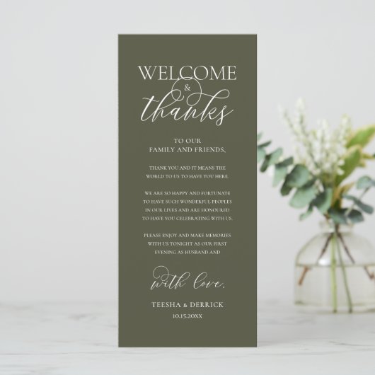"Welcome and Thanks" Elegant Reception Guest Card Programmakaart (Staand voorkant)