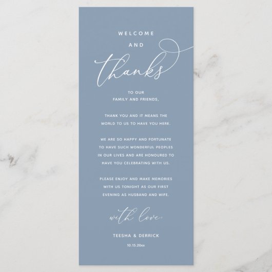 "Welcome and Thanks" Elegant Reception Guest Card Programmakaart (Voorkant)