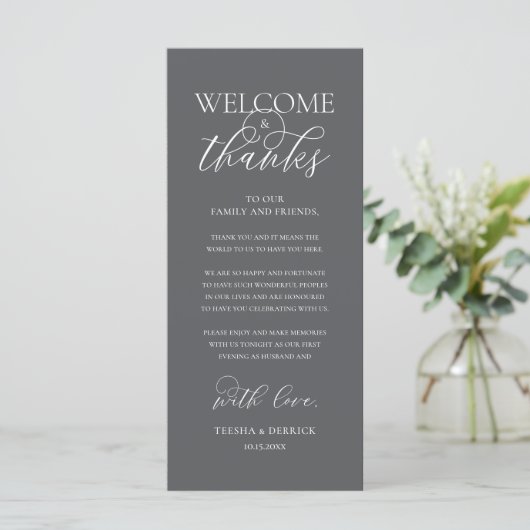 "Welcome and Thanks" Elegant Reception Guest Card Programmakaart (Staand voorkant)