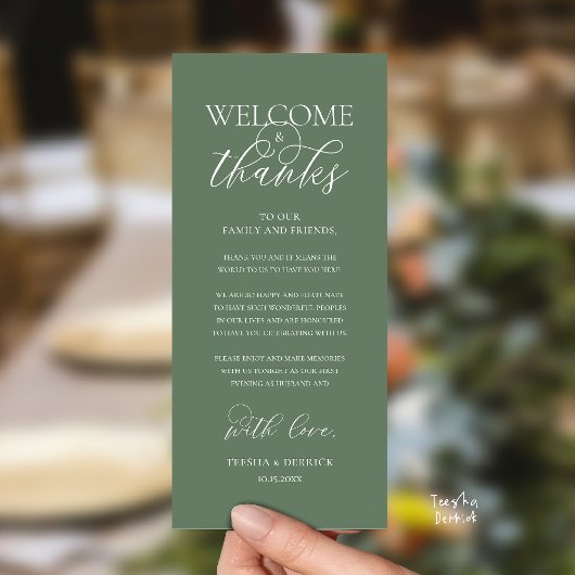 "Welcome and Thanks" Elegant Reception Guest Card Programmakaart