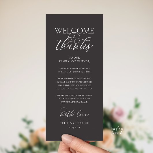 "Welcome and Thanks" Elegant Reception Guest Card Programmakaart