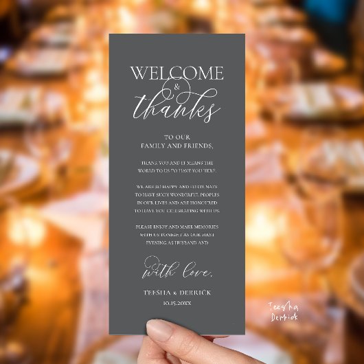 "Welcome and Thanks" Elegant Reception Guest Card Programmakaart