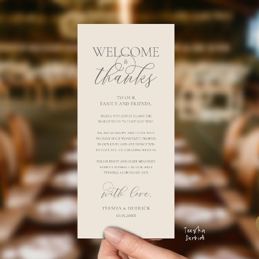 "Welcome and Thanks" Elegant Reception Guest Card Programmakaart