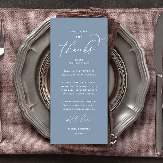 "Welcome and Thanks" Elegant Reception Guest Card Programmakaart