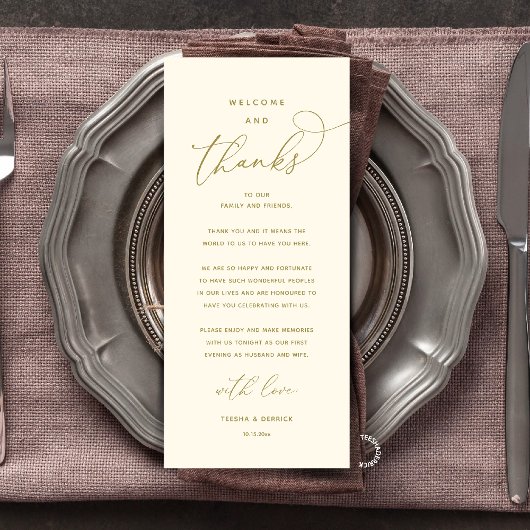 "Welcome and Thanks" Elegant Reception Guest Card Programmakaart