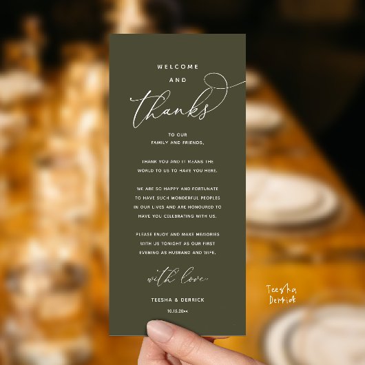 "Welcome and Thanks" Elegant Reception Guest Card Programmakaart