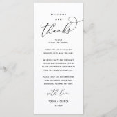 "Welcome and Thanks" Elegant Reception Guest Card Programmakaart (Voorkant)