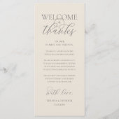 "Welcome and Thanks" Elegant Reception Guest Card Programmakaart (Voorkant)