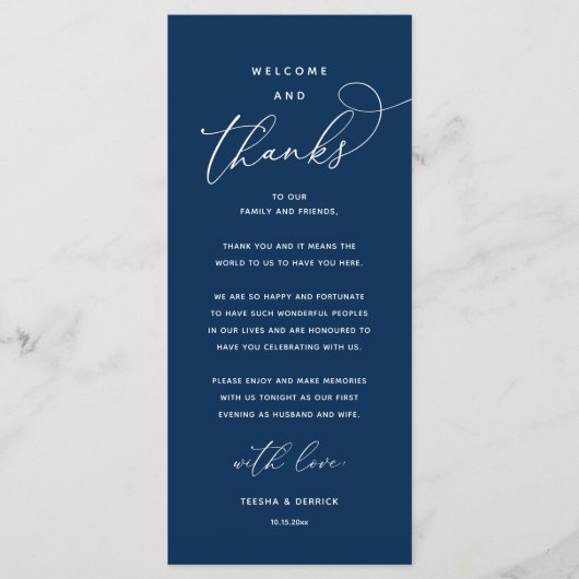 "Welcome and Thanks" Elegant Reception Guest Card Programmakaart (Voorkant)