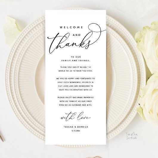 Welcome and Thanks, Modern Dinner Thank You Card Programmakaart