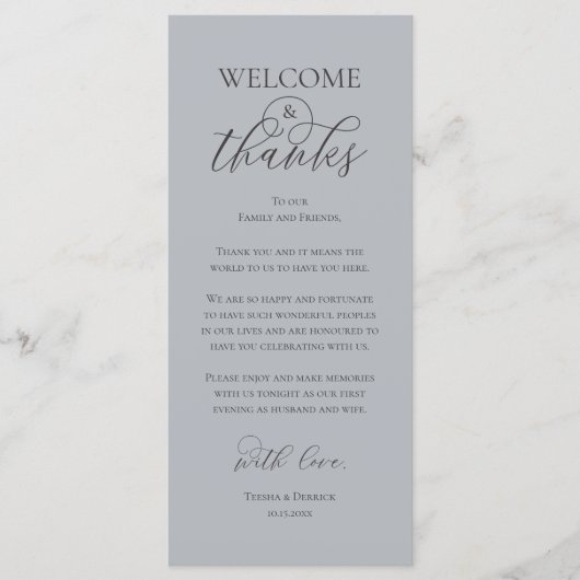 Welcome and Thanks Reception Dinner Thank You Card Programmakaart (Voorkant)