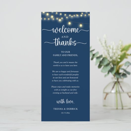 "Welcome and Thanks" Rustic Reception Guest Card Programmakaart (Staand voorkant)