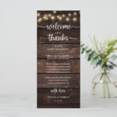 "Welcome and Thanks" Rustic Reception Guest Card Programmakaart (Staand voorkant)